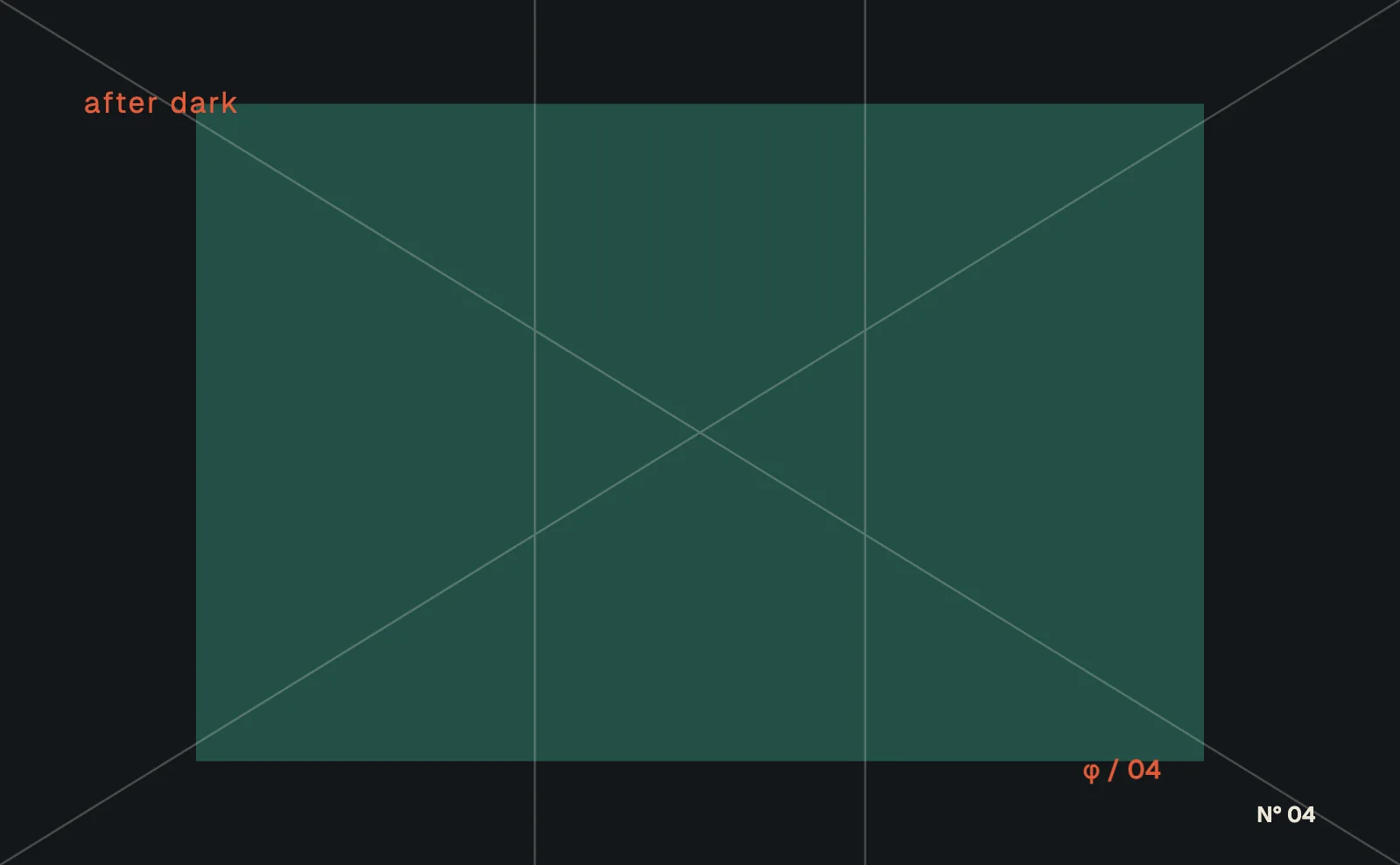 Dark golden ratio composition with deep green, terracotta and a pale margin.