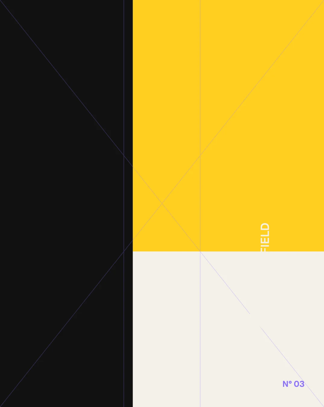 Eight direction radial graphic in black, yellow, paper and violet.